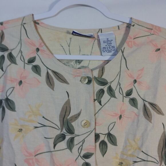 Erika & Co Vintage Neutral Floral Linen Jacket Shacket Cottage Size M - Picture 3 of 10